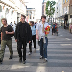 Walking down the central pedestrianized area, towards the train station