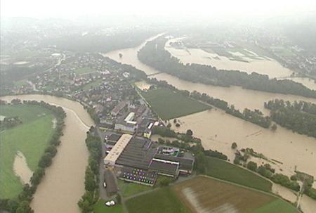A helicopter view of a flooded area in Switzerland